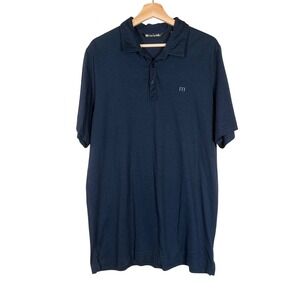 TravisMathew Mens XL Navy Blue Short Sleeve Golf Polo Shirt Textured Pique Logo